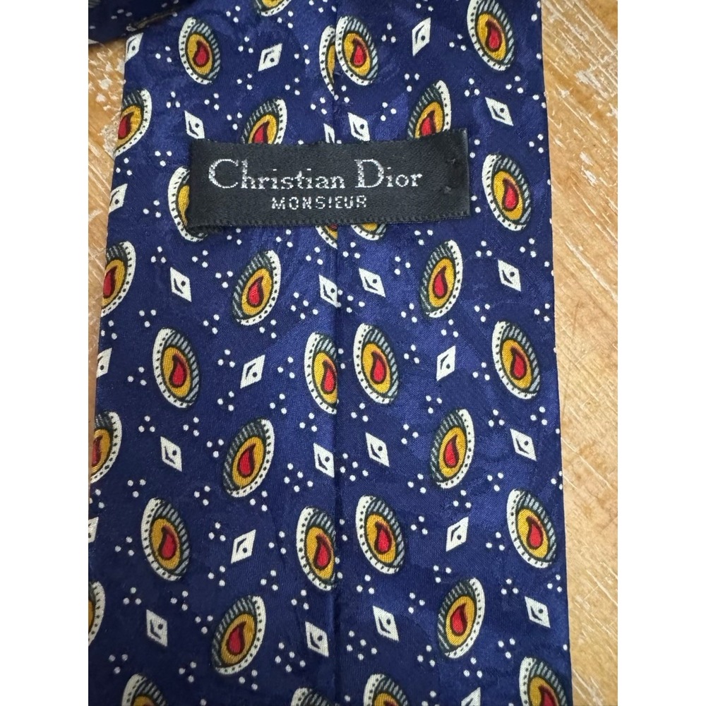 Christian Dior Monsieur Men's Multi-Color Blue Tie Made in The USA Vintage - Picture 3 of 5